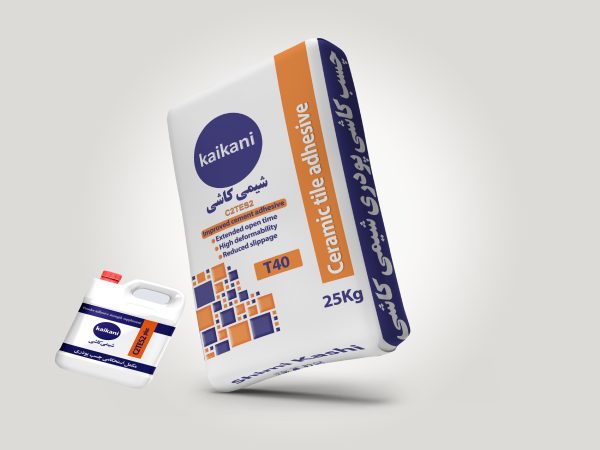 چسب پودری پرسلانی دو جزئی شیمی کاشی، 25 کیلو پودر+4لیتر مکمل استحکامی نانو